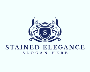 Elegant Ornate Shield Horse logo design