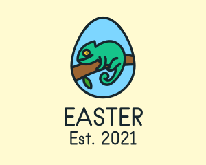 Green Chameleon Reptile Egg logo design