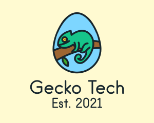 Gecko - Green Chameleon Reptile Egg logo design