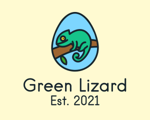 Iguana - Green Chameleon Reptile Egg logo design