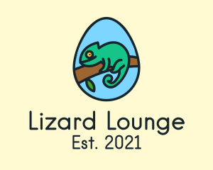 Lizard - Green Chameleon Reptile Egg logo design