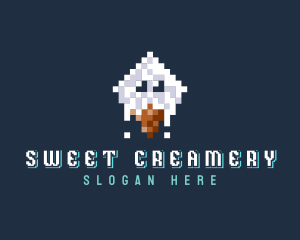 Pixelated Ice Cream Cone logo design