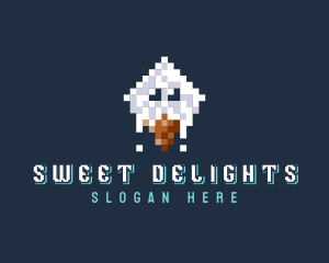 Pixelated Ice Cream Cone logo design