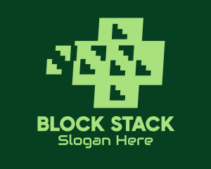 Tetris - Green Tech Cross logo design