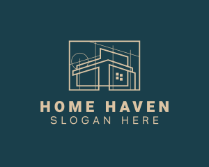 House - Architect House Blueprint logo design