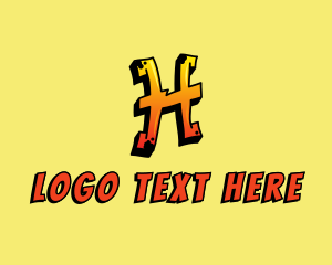Hip Hop Label - Orange Graffiti Letter H logo design
