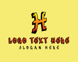 Rap Label - Orange Graffiti Letter H logo design