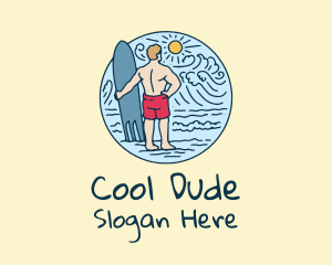 Dude - Surfboard Surfer Wave logo design