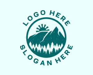 Hiker - Mountain Sun Forest logo design