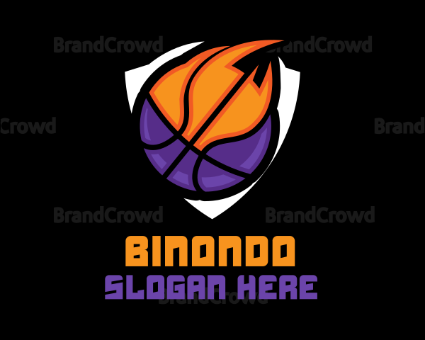 Basketball Fire Shield Logo