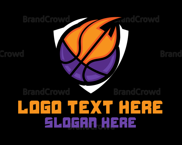 Basketball Fire Shield Logo