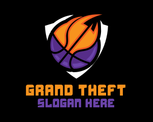 Basketball Fire Shield Logo