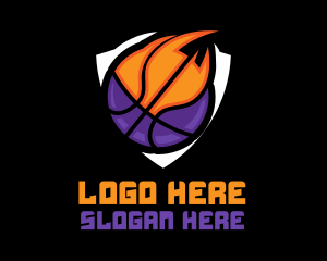 Basketball Fire Shield Logo