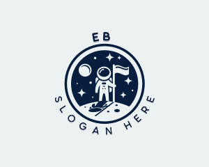 Moon - Moon Flag Astronaut logo design