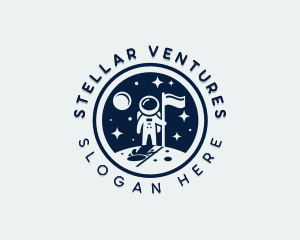 Astronaut - Moon Flag Astronaut logo design
