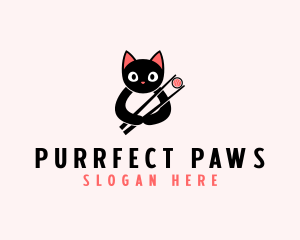 Asian Cat Sushi  logo design