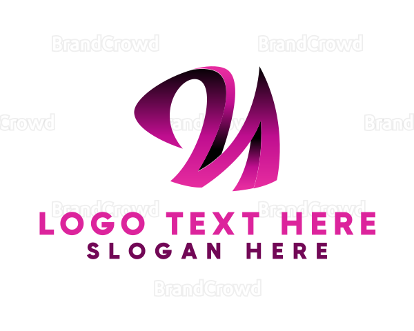 3D Pink Cursive Letter N Logo