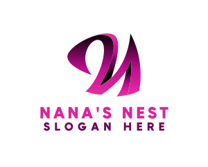 3D Pink Cursive Letter N  logo design