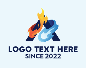 Flame - Fire Water Letter A logo design