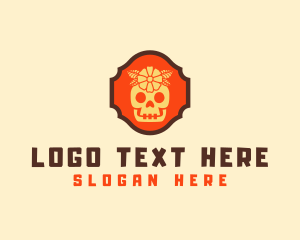 Gamer - Flower Mexican Skull logo design