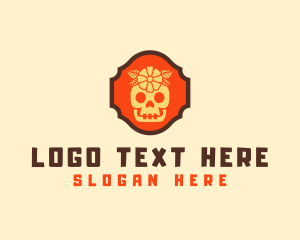 Skate - Flower Mexican Skull logo design