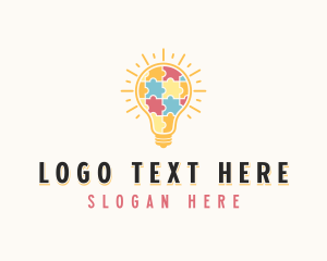 Learning - Jigsaw Light Bulb Puzzle logo design