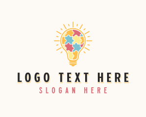 Jigsaw Light Bulb Puzzle logo design