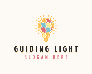 Jigsaw Light Bulb Puzzle logo design