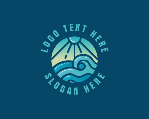 Surfing - Beach Wave Sunset logo design