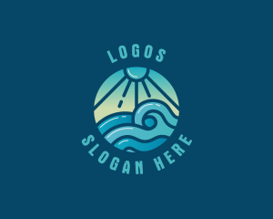 Seaside - Beach Wave Sunset logo design