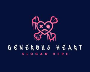 Skeleton Heart Graffiti logo design