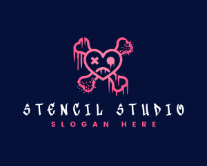 Skeleton Heart Graffiti logo design