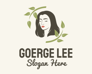 Vegan - Woman Hair Leaf Branch logo design