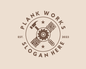 Plank - Saw Blade Hammer Chisel Carpentry logo design