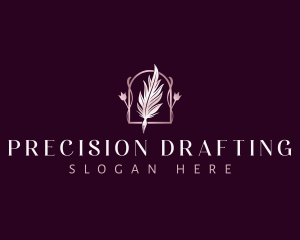 Drafting - Floral Feather Quill logo design