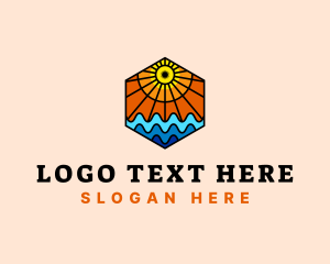 Hexagon - Beautiful Ocean Sun logo design