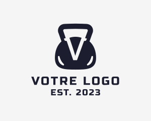 Gym Kettlebell Letter V logo design
