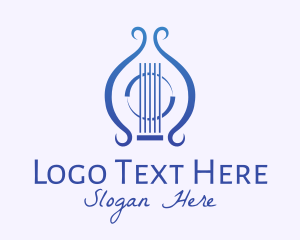 Harp - Blue Lyre Instrument logo design