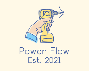 Power Drill Hand Drawing logo design