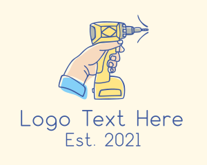 Power Tools - Power Drill Hand Drawing logo design