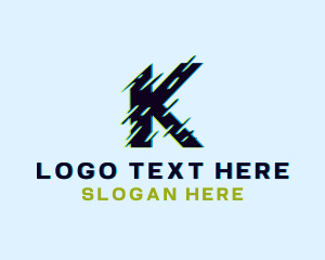 Cyberspace - Anaglyph Glitch Letter K logo design
