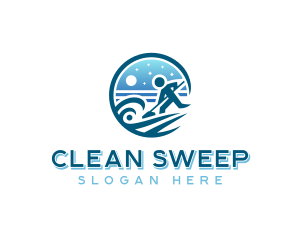 Sweeper - Janitor Sweeper Cleaning logo design