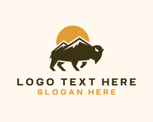 Farm - Buffalo Bison Mountain logo design