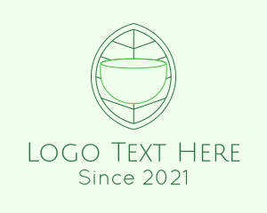 Tea Cup - Tea Leaf Line Art logo design