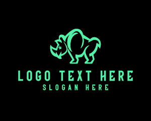 Neon Rhinoceros Animal logo design