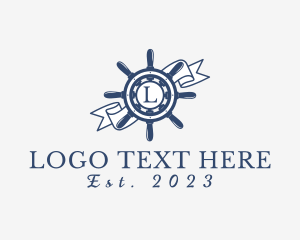 Ship - Maritime Steering Wheel Ribbon logo design