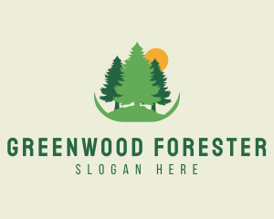 Sun Pine Tree Forest logo design