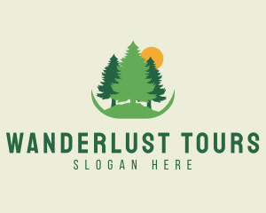 Sun Pine Tree Forest logo design