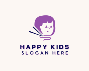 Cartoon Kid Chopsticks logo design