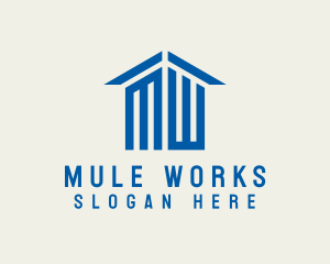 Blue MW House Construction  logo design